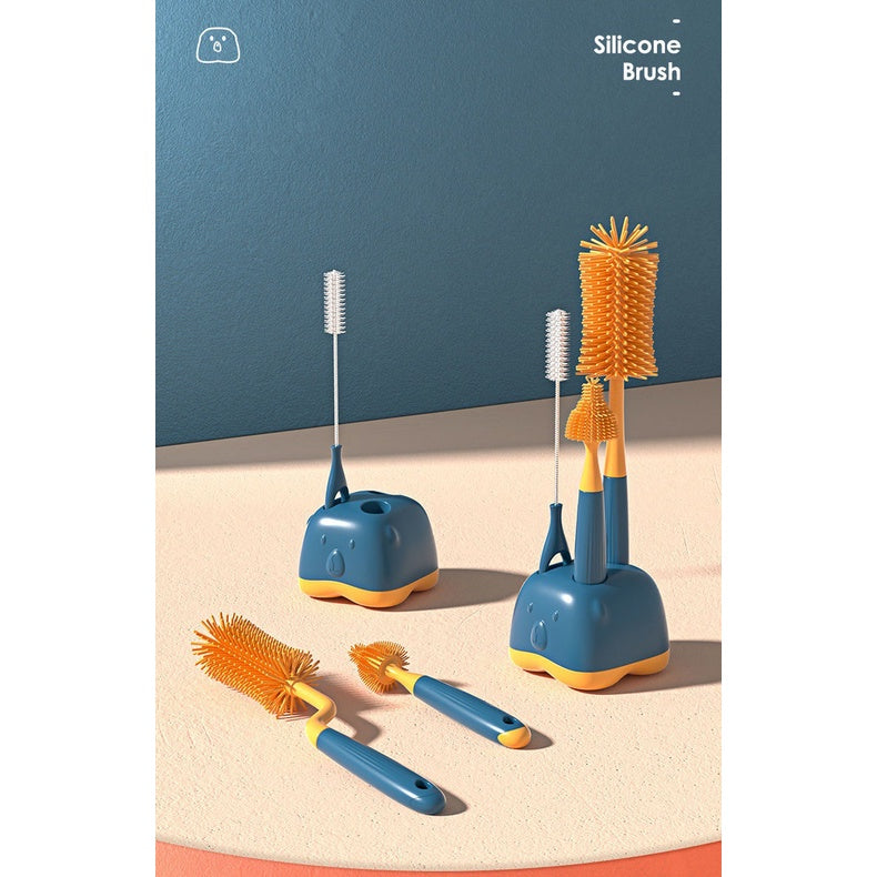 3 In 1 Soft Silicone Bottle Brush 360 Degree Rotary Nipple Brush Baby Bottle Teat Straw Cleaner Multipurpose Set Babies
