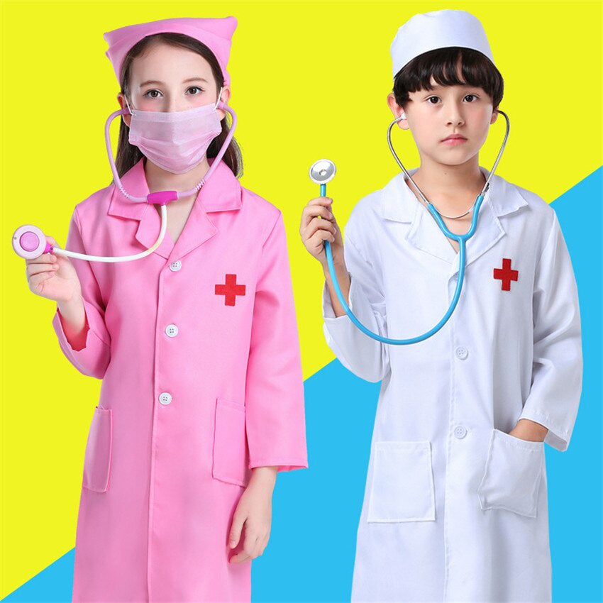Unisex Kids Doctor Nurse Uniforms Role Play Costume for Girl Boys Nurse Doctor Surgeon Coat Children Cosplay Party Toys