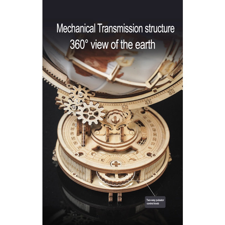 ROKR Robotime Wooden Globe 3D Puzzle DIY Wooden Model Building Block Kits Luminous Globe with LED Light Assembly Toy