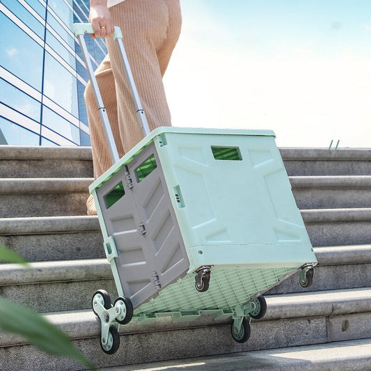 Large Folding Trolley Foldable Box Shopping Cart Trolley Kitchen Storage Box Wheeled Rolling Crate-Mobile Folding Cart