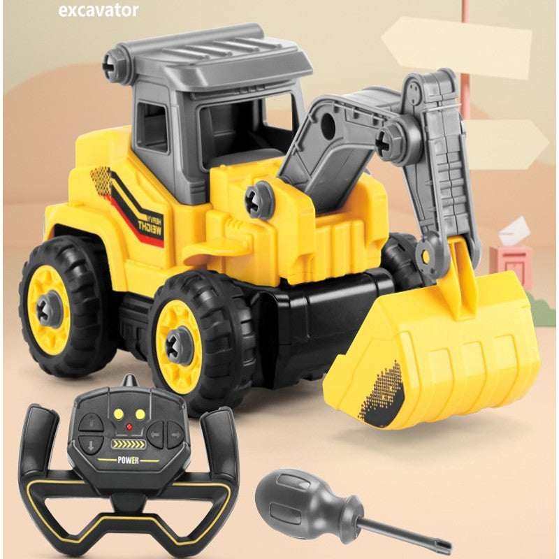 Kids DIY Remote Control Excavator Bulldozer Car Toy Truck Construction Vehicle Movable