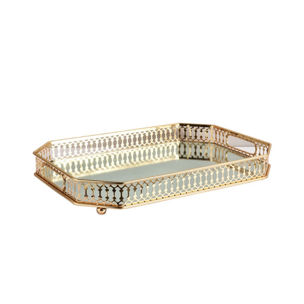 Crystal Tray Decorative Organizer Dessert Serving Nordic Style Retro Hollow Gold-plated Luxury Home Stylish Decoration