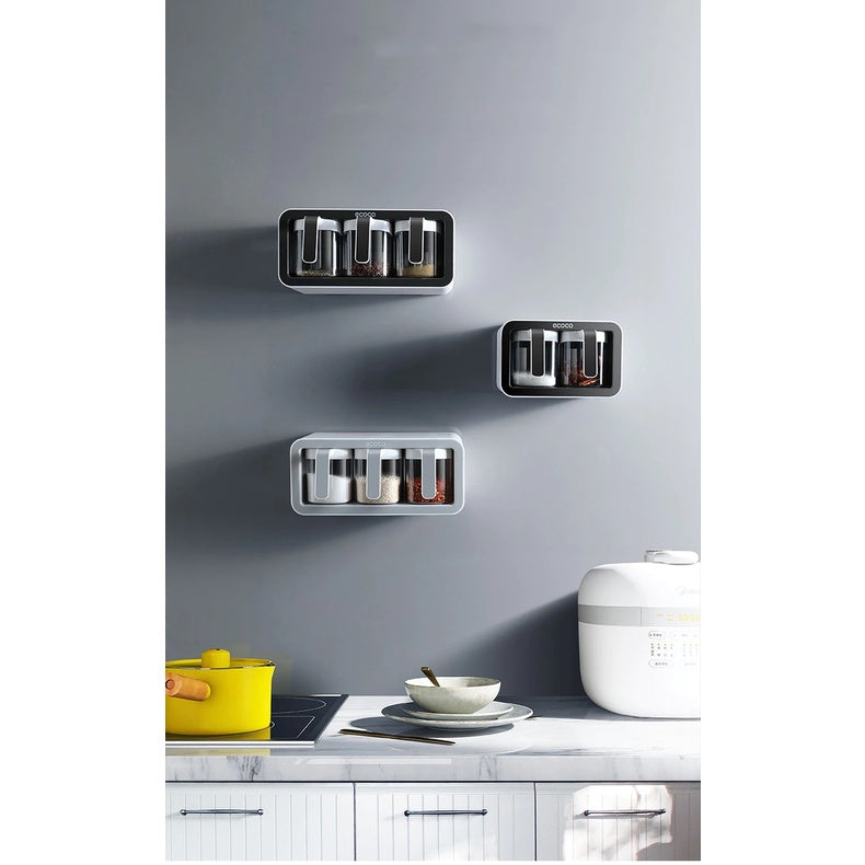 Wall Mount Spice Rack Organizer Sugar Bowl Salt Shaker Seasoning Container Spice Boxes With Spoons Kitchen 3 Cups