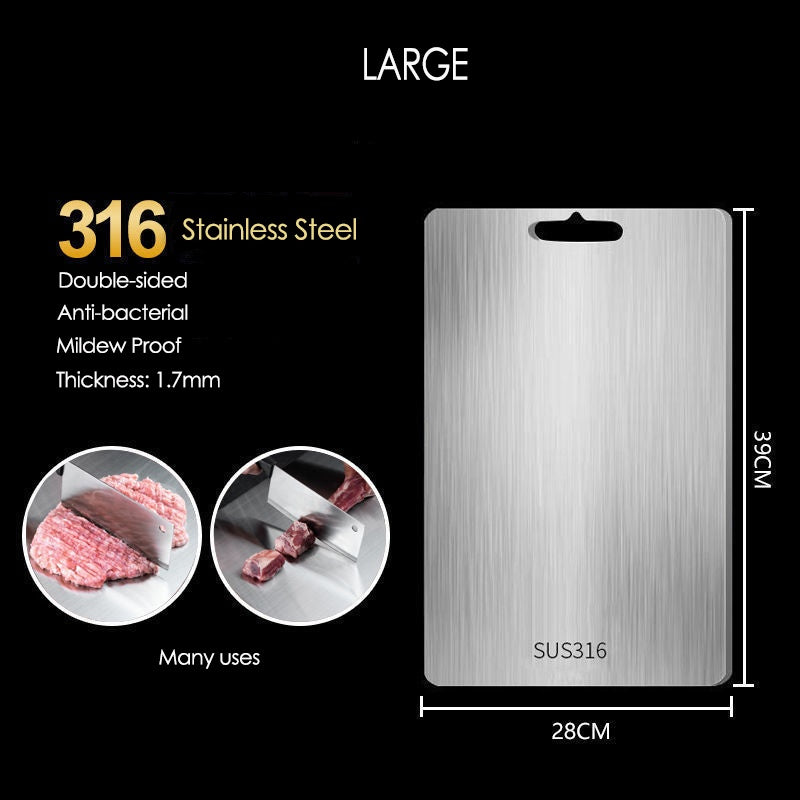 316 Double Sided Cutting Board Food Grade Stainless Steel Chopping Board Anti-bacterial Thickened Rolling Noodle