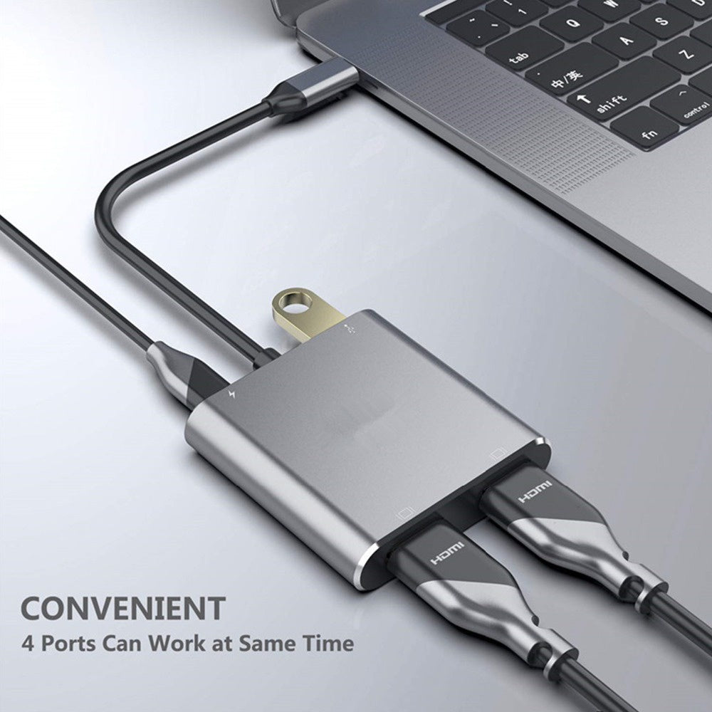 4in1 Type-C to Dual HDMI USB3.0 PD Fast Charging Dual Screen Extend Display USBC Hub Docking Station Converter