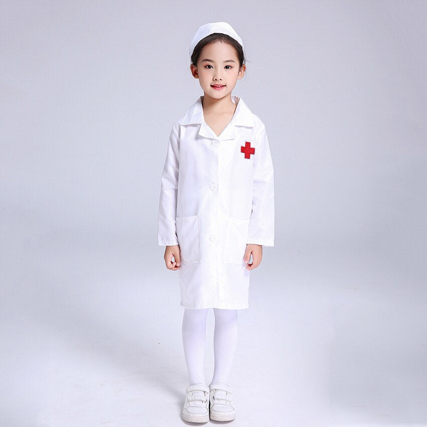 Unisex Kids Doctor Nurse Uniforms Role Play Costume for Girl Boys Nurse Doctor Surgeon Coat Children Cosplay Party Toys
