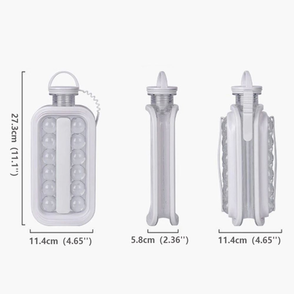 2 in 1 Transparent Ice Ball Maker Summer Water Bottle Ice Molder Bucket Bar Kitchen Tool Portable Icebox Leakproof Lid