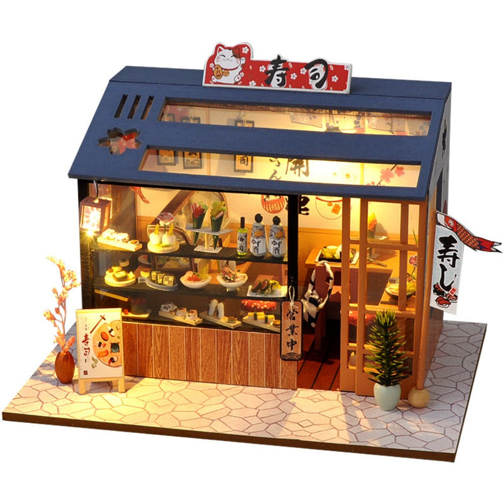 DIY Dollhouse Miniature Kit with Furniture Handcraft Collectibles Hobbies Gift Toys for Children Japanese Sushi Bar