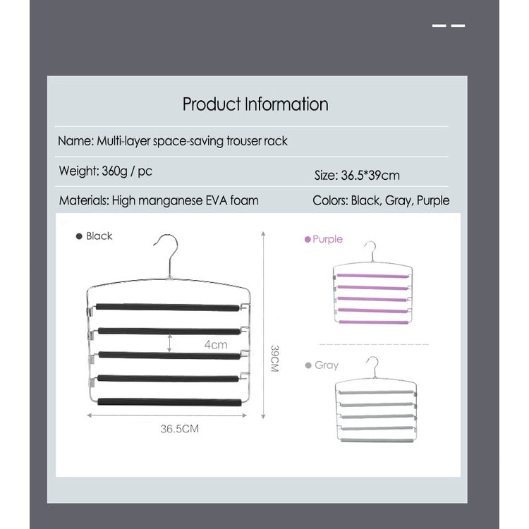 Copy of Copy of Pants Hanger 5 Layers Stainless Steel Non-Slip Foam Arm Swing Space Saving Clothes Slack Hangers Storage Organizer