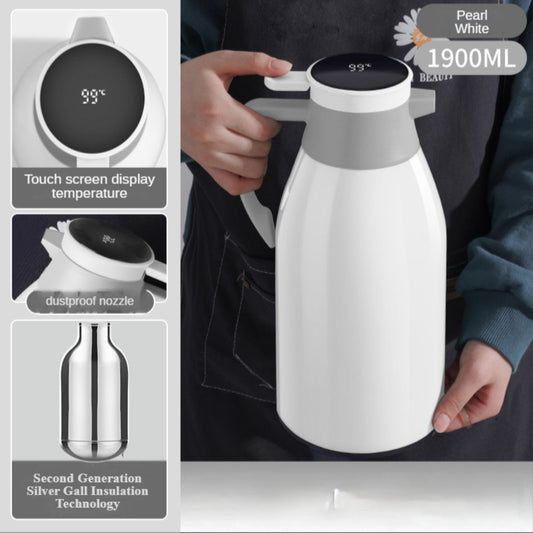 1900ML White Digital Display Thermal Flask HD LED Temperature Mug Flask Jar For Hot/Cold Water Leak Proof Warming Kettle