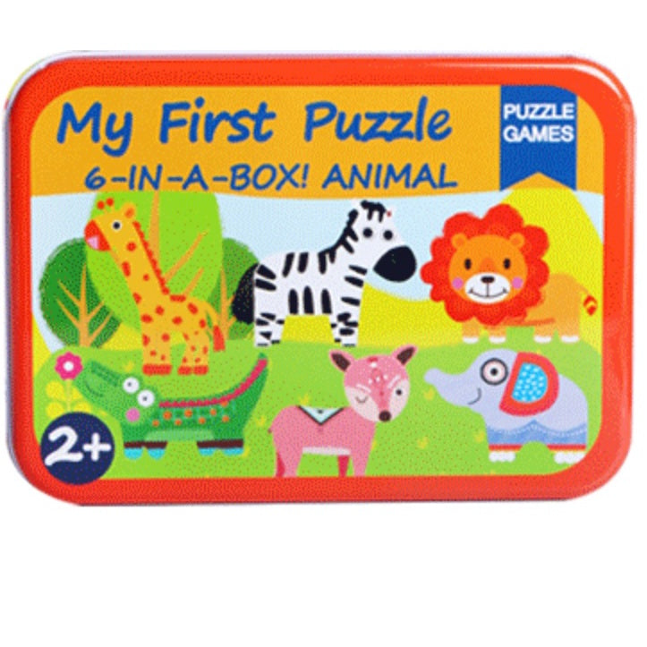 6-in-1 Jigsaw Cartoon Puzzle Games for Baby Toddler Early Education Tin Box Gift Educational Toy Cognitive Learning Anim