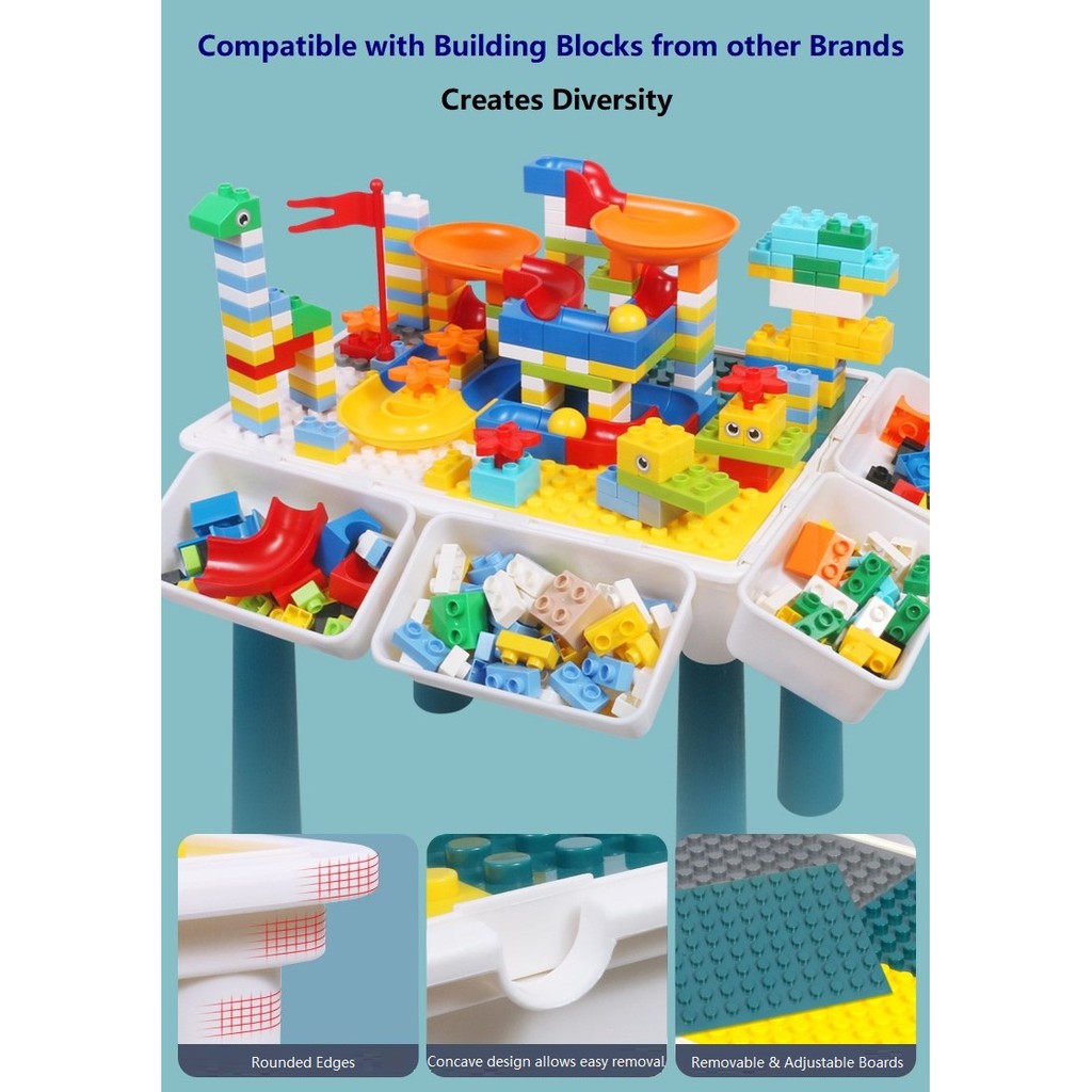 Multipurpose Children Kids Building Block Toy Table Chair Study Desk Storage