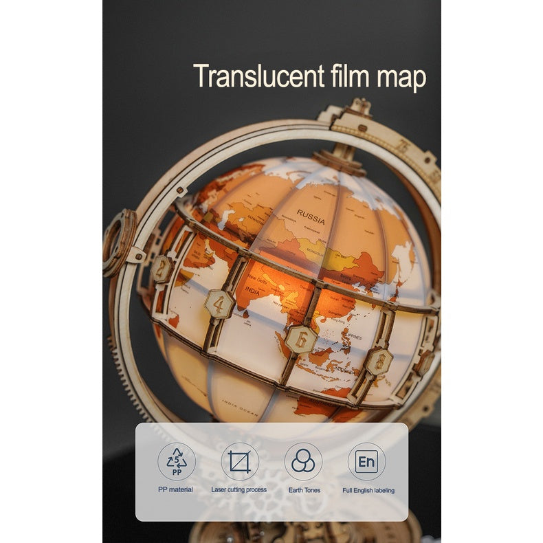 ROKR Robotime Wooden Globe 3D Puzzle DIY Wooden Model Building Block Kits Luminous Globe with LED Light Assembly Toy