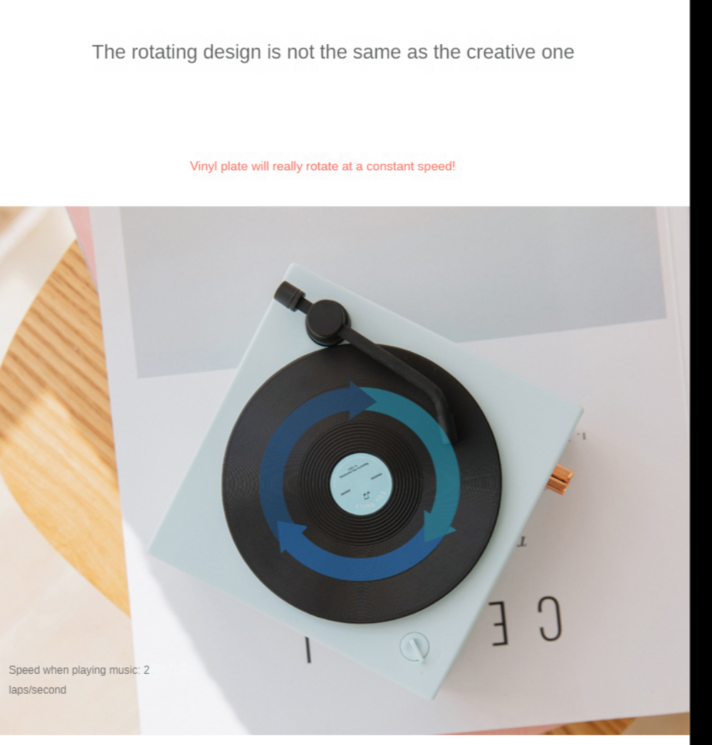 Retro Atom Vinyl Record Player Bluetooth Speaker Audio Desktop Wireless Multi-function Mini Portable Speaker Supports SD