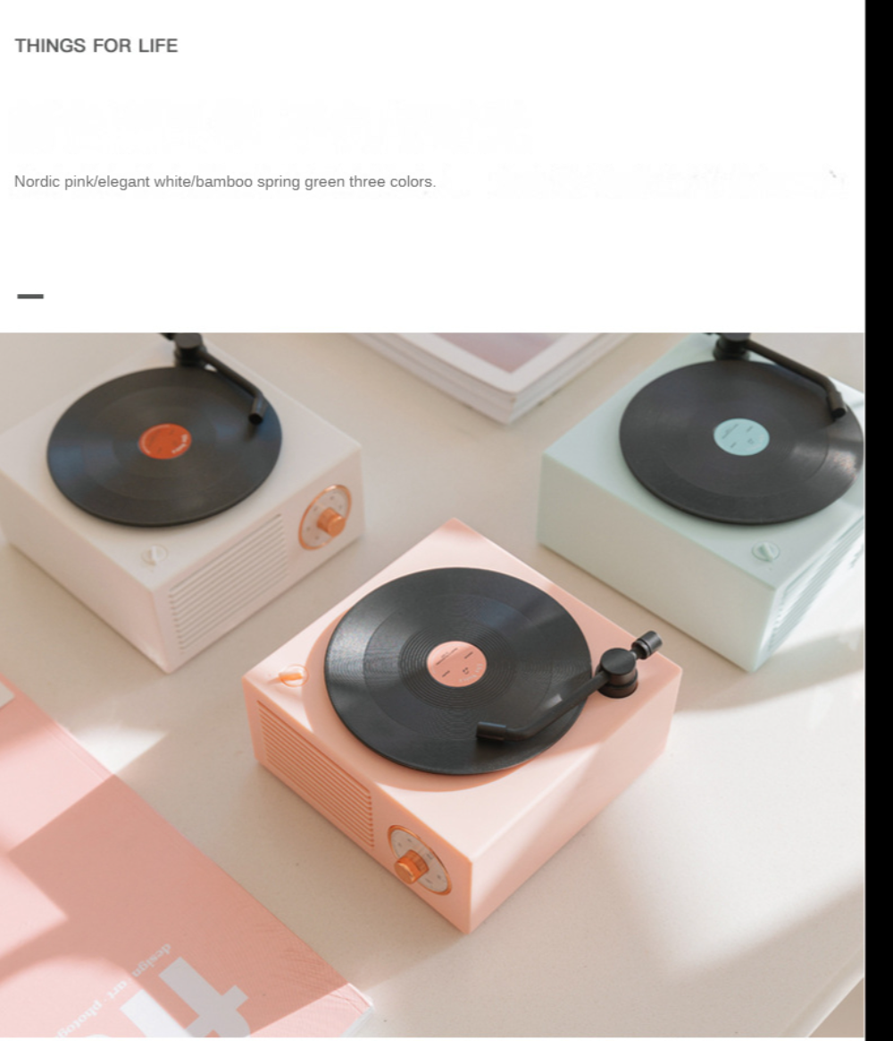 Retro Atom Vinyl Record Player Bluetooth Speaker Audio Desktop Wireless Multi-function Mini Portable Speaker Supports SD
