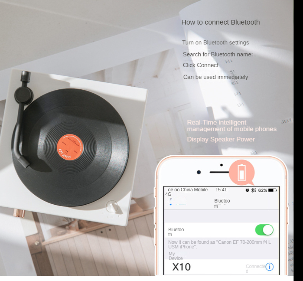 Retro Atom Vinyl Record Player Bluetooth Speaker Audio Desktop Wireless Multi-function Mini Portable Speaker Supports SD