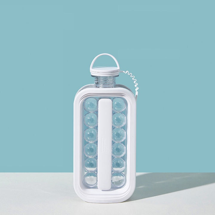 2 in 1 Transparent Ice Ball Maker Summer Water Bottle Ice Molder Bucket Bar Kitchen Tool Portable Icebox Leakproof Lid