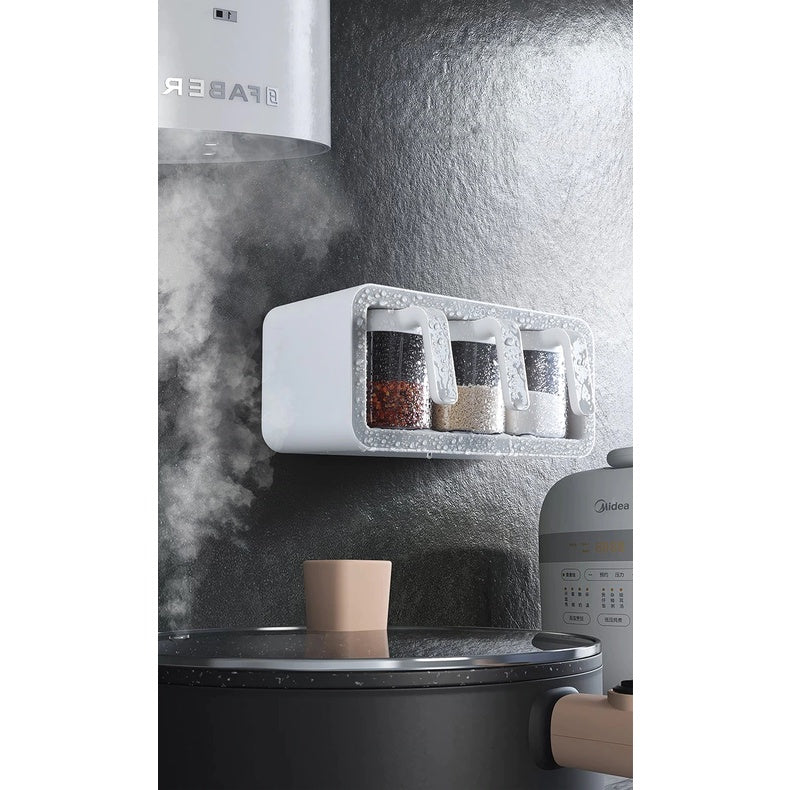Wall Mount Spice Rack Organizer Sugar Bowl Salt Shaker Seasoning Container Spice Boxes With Spoons Kitchen 3 Cups