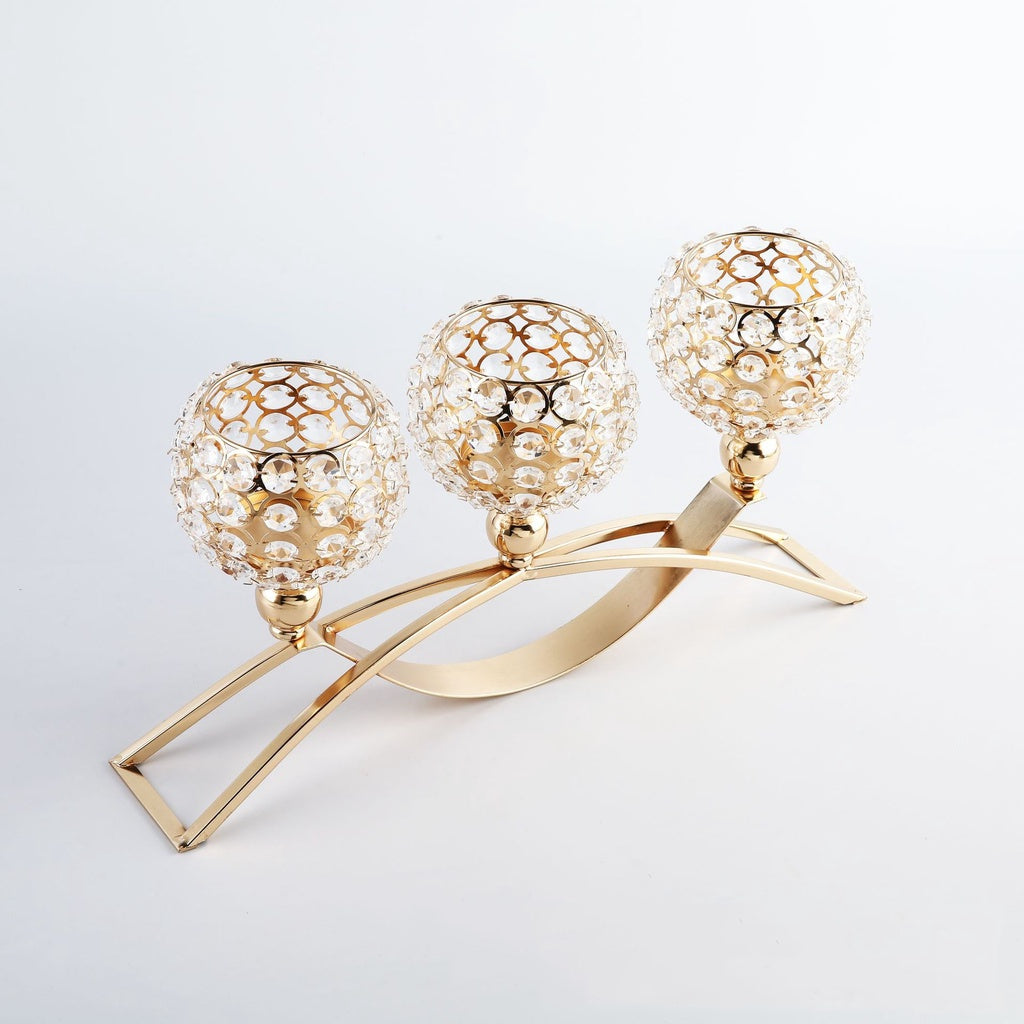 New Crystal Candle Holder 3 Arms Candelabra Wedding Table Ornament Golden Candlelight Stand Holder