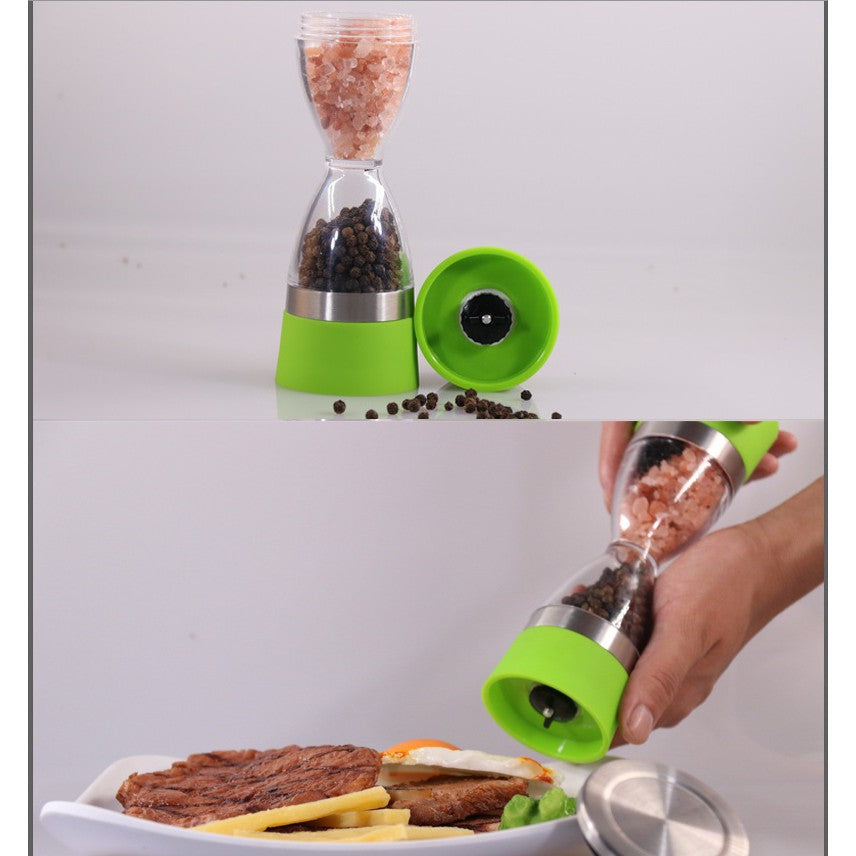 2-in-1 Salt pepper spice grinder seasoning mill shaker kitchen container hourglass ceramic