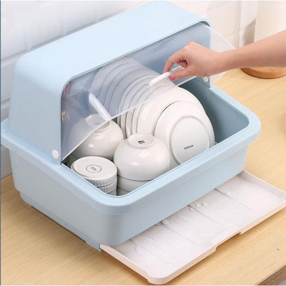 Dish Storage Box Rack Kitchen Organiser With Cover Cupboard Large Size Plate Drying Shelf Tableware Household Chopsticks