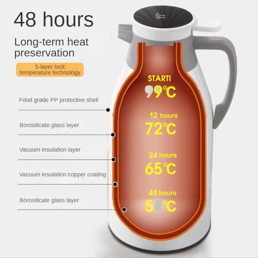 1900ML White Digital Display Thermal Flask HD LED Temperature Mug Flask Jar For Hot/Cold Water Leak Proof Warming Kettle