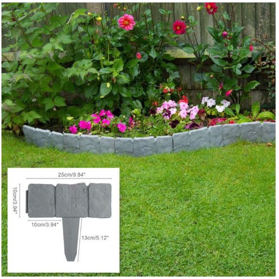Copy of 10pcs Flexible Home Garden Edging Plastic Fence Stone Effect Lawn Yard Flower Plant Border Easy Installation