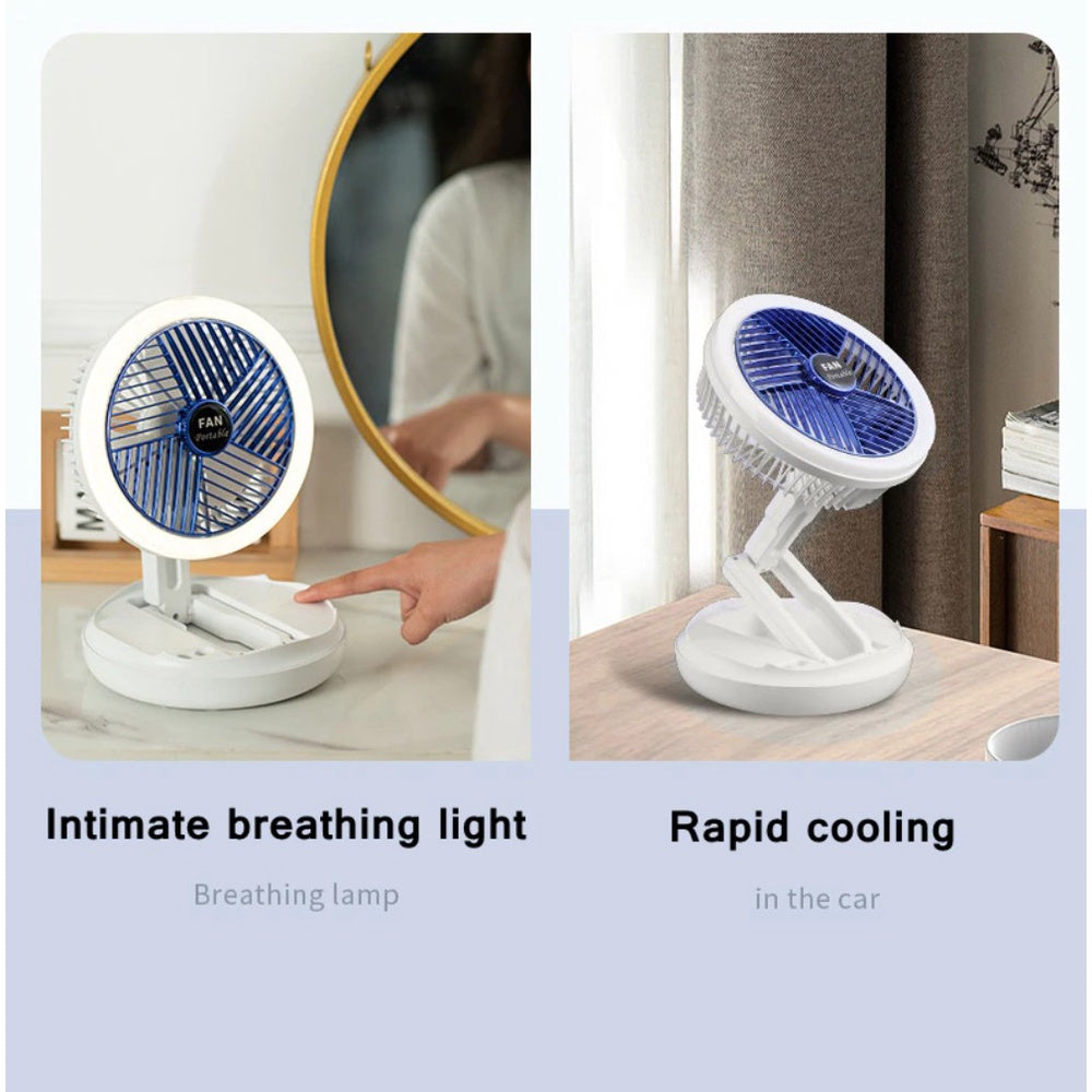 4 In 1 Rechargeable Fan Cooling Fan Portable Desktop 1500mAh Telescopic Folding Fan Table Handheld Folding 4 Speed Fan