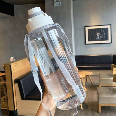 Large Capacity 2L Lightweight Hydrate Water Bottle With Straw and Strap Leakproof Outdoor Fitness Sports Drinking Bottle