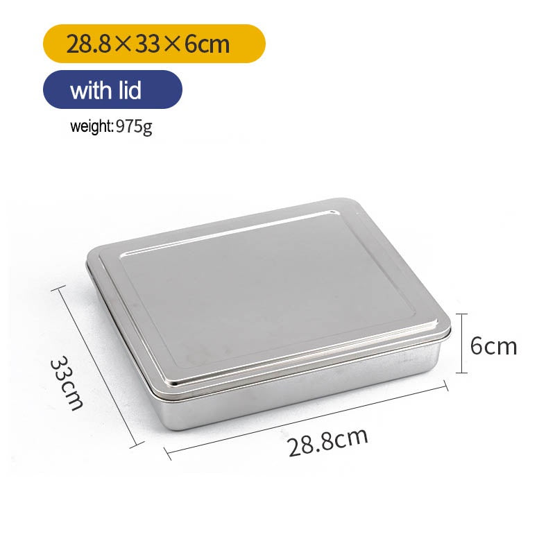 Stainless Steel Tray Flat Bottom 304Plate Rectangular Household Holding Vegetable Basin Baking Pan With Or Without Cover
