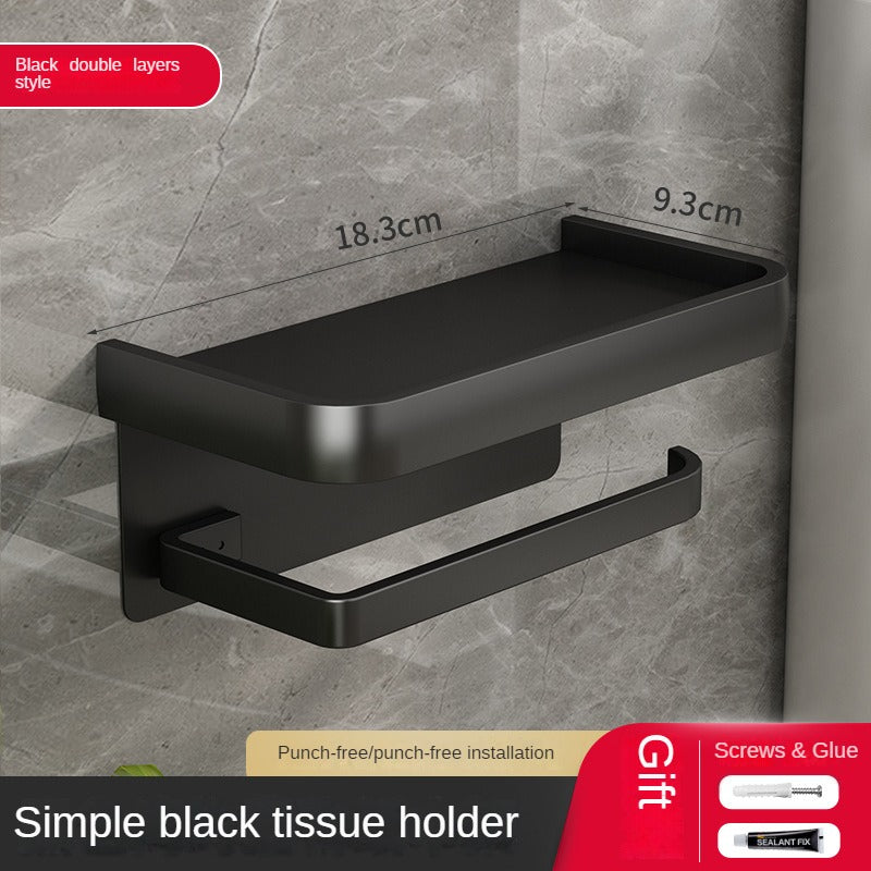 Toilet Paper Holder with Shelf, Aluminum Tissue Roll Holder with Mobile Phone Storage Shelf for Modern Bathroom