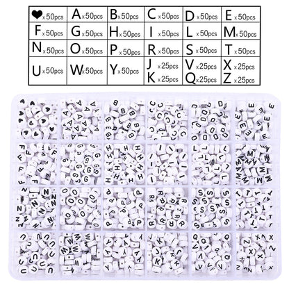 1BOX 26 Letter Acrylic Beads Heart & Cube Alphabet Digital Loose Spacer Beads For Jewelry Making Handmade DIY Bracelet