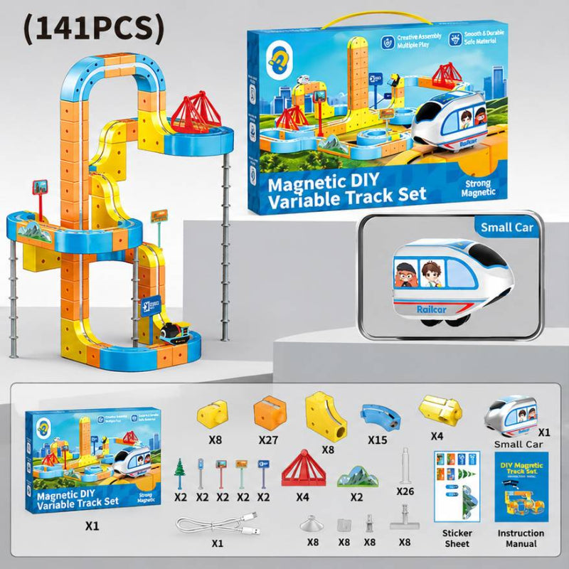 Magnetic Train Track Building Toys, DIY Electric Railway Set - 3D Educational STEM Toys for Kids, Creative Building Blocks, Birthday Gifts Ideas
