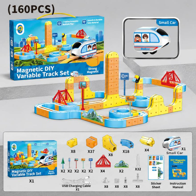 Magnetic Train Track Building Toys, DIY Electric Railway Set - 3D Educational STEM Toys for Kids, Creative Building Blocks, Birthday Gifts Ideas