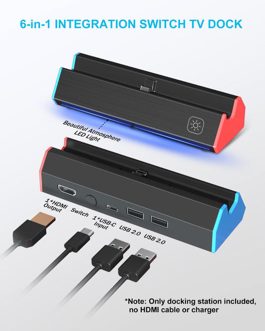 TV Docking Station for Switch/ Switch OLED/ Switch 2, Portable Charging Dock Station Base Multi-Port