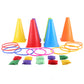 3 in 1 Carnival Outdoor Games Combo Set for Kids Soft Plastic Cones Bean Bags Ring Toss Game Gift for Birthday Party