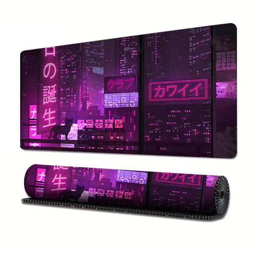 Retro Mousepad Neon Tokyo Street Pixel Art Purple Japanese Anime Skyline/city Desk Mat Gaming Mouse Pad