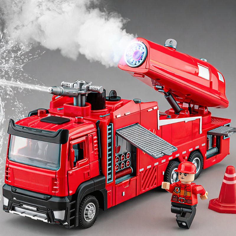Kids Alloy Fire Truck Toy with Water Spray, Ladder Rescue Engineering Truck, Sprinkler Fire Engine Vehicle for Boys Gifts & Pretend Play