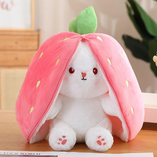 Strawberry Rabbit Bunny Plush Toy 2 in 1 Long Ear Rabbit Stuffed Doll Cosplay Carrot Fruit Stuffed Toy
