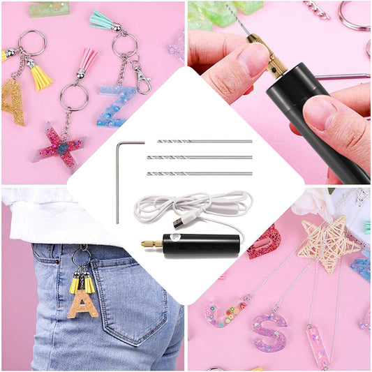 Electric Resin Drill USB Powered Mini Hand Drill Portable Keychain Making Kit DIY Jewelry Making Supplies