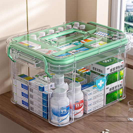 Transparent Visible First Aid Box Multifunctional Household Double Layer High-capacity Medical Box Multilayer Family Packaging Antigen Medicine Storage Box Mask Holder