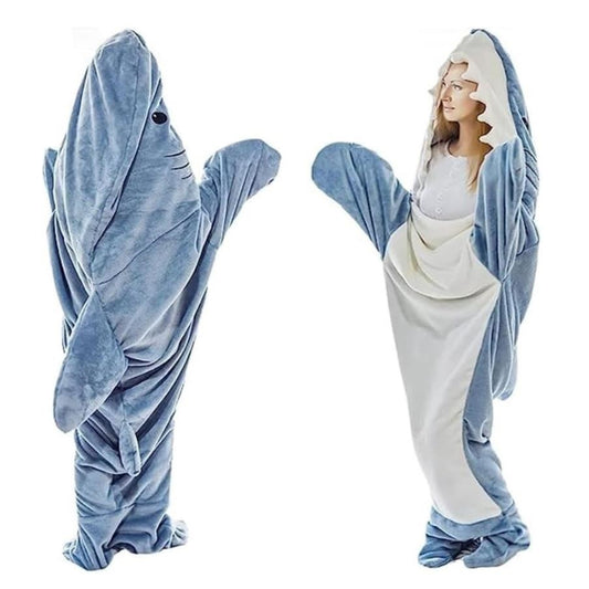 Blanket Wearable Shark Sleeping Bag Blanket Hoodie Sleep Dress Flannel Sleepwear Cute Plush Cozy Cosplay Costume for Halloween Christmas Party Celebration