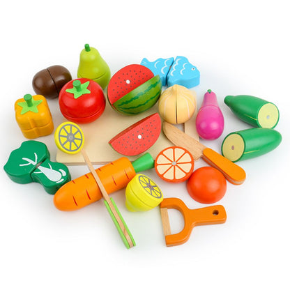 Wooden Magnetic Vegetable and Fruit Cutting Children's Simulated Fruit Cutting Kitchen Family Toy Gift Educational Toys