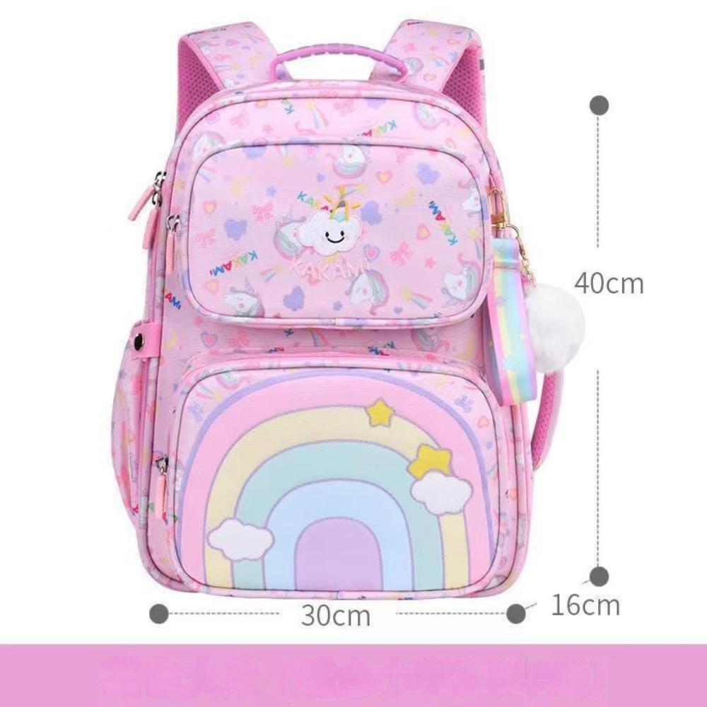 Children's Schoolbag Girls 1-6 Grade Pink Rainbow Backpack Cute Waterproof Elementary School Students Backpack