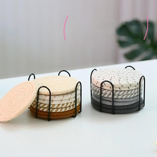 8 Pcs Drink Coasters with Holder, 4 Colors Absorbent Coasters for Drinks, Cotton Woven Coaster Set for Home Decor