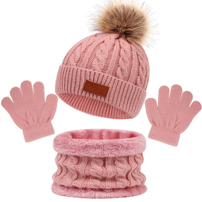 3PCS Kids Hat Scarf Gloves Set Kids Winter Beanie Scarf Gloves Set with Knit Thick Warm Fleece Lined for 1-5 Years Girls