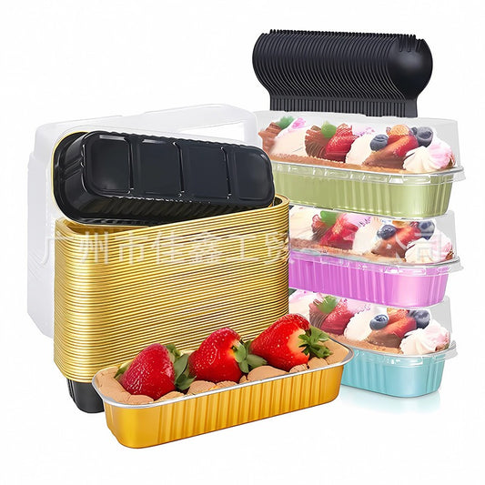 50Pcs SET Mini Loaf Pans with Lids and Spoons 6.8oz Rectangle Aluminum Foil Baking Pans Reusable Mini Bread Containers for Brownie Cake