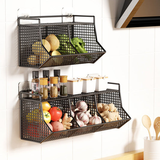 Kitchen Wall Hanging Basket Free Punching Onion Ginger Garlic Storage Rack Cross Three Grid Multi-functional Kitchen Spice Rack