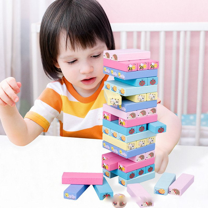 51pcs Wooden Animals Tower Building Blocks Toy Domino Stacking Board Game Montessori Educational game