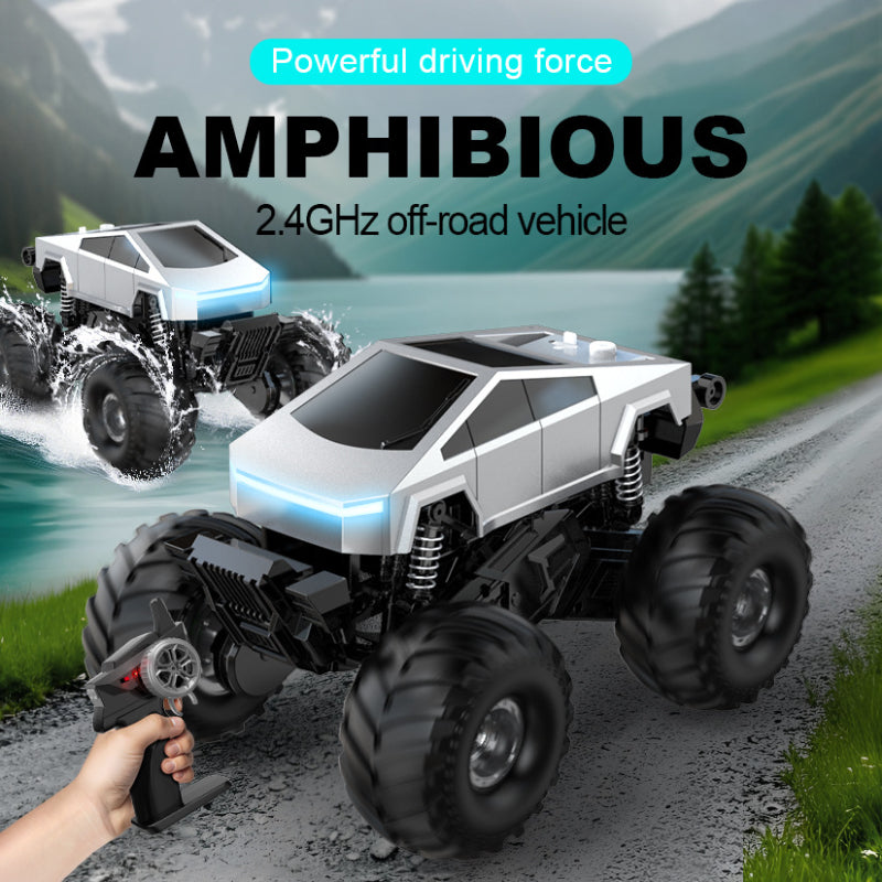Tesla Cybertruck Remote Control Amphibious Truck, 360° Spin Stunt RC Car, USB Rechargeable Off-Road Toy Gift for Kids